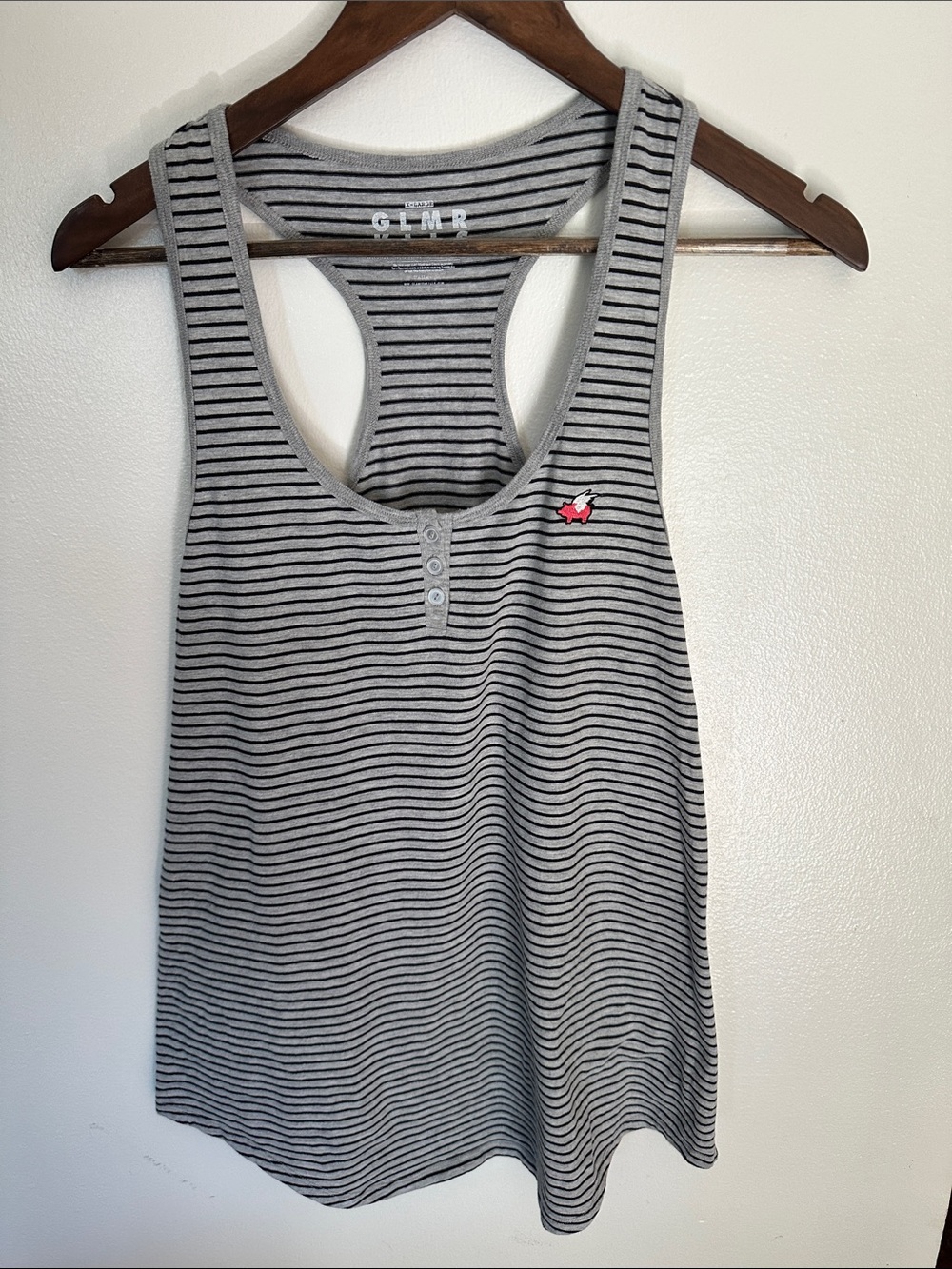 Glamour Kills Gray & Black Striped Racerback Tank with Pink Logo